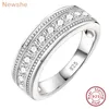 Newshe Echt 925 Sterling Zilver Half Eternity 3mm Ronde Cut AAAAA Kubieke Zirkoon Trouwringen voor Mannen Trendy sieraden