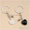 Porte-clés Conception Porte-clés Cristal Naturel Quartz Pierre Coeur Anneau Bouton Magnétique Porte-clés Chaînes Pour Couple Ami Cadeaux Diy Bijoux Dhfg5