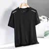 Camiseta masculina Ice Silk manga curta camiseta masculina verão fina gola redonda secagem rápida camiseta esportiva plus size casual para meninos elástico