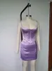 Casual Dresses Sexy Sleeveless Cropped Top Mini Skirt 2 Pieces Suit Summer Purple V Neck Bodycon Pcs Set Evening Club Party Outfit