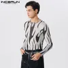 Men's T Shirts 2023 Men Shirt Printing O-neck Long Sleeve Transparent Mesh Camisetas Sexy Streetwear Fashion Clothing Undershirt INCERUN