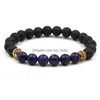 Bracelets De Charme Mode Naturel Croix Perles De Pierre De Lave Noire Bracelet Élastique Diffuseur D'huile Essentielle Roche Volcanique Perlé Goutte Deliv Dhceu