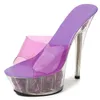 Le pantofole mostrano scarpe di cristallo sexy 15cm Pantofola da donna impermeabile trasparente con tacco alto Modello femminile estivo T