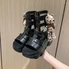 Sandalias de piel sintética con plataforma de oso para mujer, zapatos femeninos de verano con punta abierta, estilo Retro, marrón, con parte inferior gruesa, Roma, 889