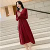 Robes décontractées Vintage une pièce coréenne robe plissée à manches longues mince femme pull élégant tricoté Midi fête automne P670