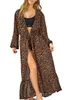 LEOPARD PRIMENT OPEN FRONT LONG KIMONO PRAIA PRAIA COBERTURAS DE PRAIA PARA MULHERES