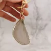 Keychains Natural Agate Geode Slice Keychain Gold Plated Edge Keyring Irregular Polished Crystal Dyed Wallet Pendant