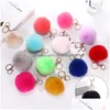 Portachiavi Fluffy Pom Chain 8Cm Soft Faux Rex Rabbit Fur Ball Portachiavi per auto Pompon Holder Ring Women Bag Pendant Jewelry Drop Delivery Dhqbn