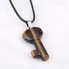 Pendant Necklaces Key-Shaped Natural Semi-precious Stone Necklace Reiki Healing Crystal Agate Tiger Eye Neutral Wind Gift 44x23mm