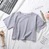 Women's T Shirts Summer Casual Short Sleeve Women Solid T-shirt O Neck High Waist Crop Top Tee Female Loose Shirt