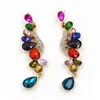 Brincos pendentes lindos multicoloridos em forma de gota d'água de cristal nupcial longo brinco de casamento grande para mulheres acessórios de joias de formatura