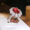 Cluster Ringen 925 Zilver Delicate Kleur CZ Ovale High Carbon Simulatie Diamant Voor Vrouwen Wedding Party Sieraden