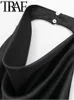 Dress Traf Summer Fashion Thin Women Tank Cami Draped Collar Slim Sleeveless Backless Halter Crop Top Female Satin Vest Y2k Black 2023