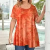 Women's T Shirts V Neck Large Size Loose Casual Printed Short Sleeve Shirt Top Sweater Dress Work