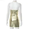 Urban Sexy Dresses Sexy Halter Backless Metallic Golden Bodycon Mini Dress Women Sleeveless Ruched Cut Out Party Vestidos 2023 Summer Night Club L230711