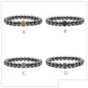 Charm Bracelets Fashion Black 8Mm Stone Elastic Bracelet Sier Gold Plated Zircon Ball For Women Men Jewelry Drop Delivery Dhyzu