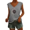 T-shirts pour femmes Sun Moon Letter Print Tank Top Hide Belly Basic Slim Col en V Chemise décontractée confortable
