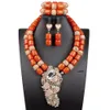 Bracelet Earrings Necklace Artificial Coral African Beads Jewelry Set with Large Chest Double Layer Nigerian Wedding Apparel Jewelry Set WE320 230711