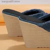 Terlik Çapraz kayış yüksek kama terlikleri kadınlar yaz 2023 mavi denim tıknaz platform sandaletler kadın kaymaz kalın taban slaytlar flip flops t230711