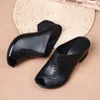 Zapatillas boca de pescado cómodas de tacón medio de verano para mujer Sandalias de tacón Retro para mujer zapatos deslizantes 41 de cuero de tacón grueso