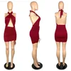Miejskie seksowne sukienki HAOYUAN sukienka z wiązaniem na szyi letni strój dla kobiet Hollow bandaż Mini sukienki seksowna odzież do klubu nocnego Bodycon drapowana czarna sukienka L230711