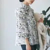 Blusas femininas japonesas elegantes estampadas florais blusas femininas com cadarço e laço camisas bolha manga longa camisas outono 2023 tops
