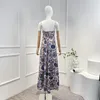 Vestidos casuais 2023 chegadas de alta qualidade puro linho floral priting cintura alça espaguete vestido midi para moda feminina