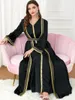 Ethnische Kleidung Eid Ramadan Marokko Muslimische Frauen Kleid Abaya 2-teiliges Set Kaftan V-Ausschnitt Maxi Langarm Arabisch Türkei Dubai Luxus Abend