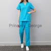 Others Apparel 2pcs Scrubs Set Spa Uniforms Health Workers Uniform Clothing Beautician Work Clothes Scrubs Tops Pants Unisex Women Men Workwear x0711