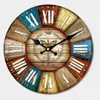 Zegary ścienne Vintage okrągły drewniany zegar klasyczny Horloge Murale Art nie tyka dekoracji wnętrz Grand Vin De France