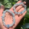 Pulseras de Chip de Cristal Para Nias Pulsera Elstica de Piedra de Energa Curativa Para Mujeres Piedra de Cristal de Aguamarina Azul