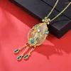 Ketten Inspiration Emaille Blume Quasten Halsketten Natürliche Jade Wassertropfen Anhänger Licht Luxus Antikes Gold Handwerk Schmuck