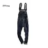 Men's Jeans Fashion Blue Overalls Men Denim Jumpsuit Bib Cotton Slim Hip Hop Big Pocket Cargo Pants Youth Trousers Clothing