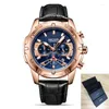 Наручительные часы Megir Sport Style Chronograph Watch Fashion Rose Gold Корпус кожаный ремешок Quartz Watches Casual Men Relogio Masculino 2102