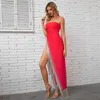 Casual Dresses Red Color Women Sexy Strapless Bodycon Diamond Chain Mid-calf Dress Bandage Fashion Mermaid Wedding Party Celebrate Dres