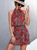 Urban Sexy Dresses 2023 Summer Short Floral Dress Women Sleeve Mini Halter Boho Dress Ladies Sundress Flower Holiday Party Dress For Women Red L230711