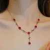 Серьги -ожерелье набора подарка Благородный красный цветочный браслет висят модные украшения