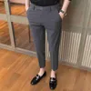 Men's Pants 2021 Summer Casual Pants Men's Slim Fit Business Dress Pants Crown Embroidery Office Social Street Clothing Ankle Length Trousers Grey Z230713