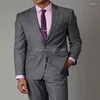 Trajes de hombre, esmoquin Formal de 2 piezas para novio con solapa con muescas, ajustado, gris, de negocios, para hombre, boda, hombre, traje de moda, chaqueta, pantalones