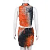 Tute da donna Pagliaccetti 2023 Summer Line Street Personality Exposed Ombelical Hole Nappa Tie Dyed Dress Set Fashion Abbigliamento sexy 230711