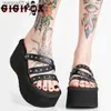 Slippers Brand New 2022 High Heels Black Gothic Comfy Walking Wedges Summer Thick Platform Sandals Shoes Woman Slipper Big Size 43 T230711