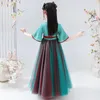 Mädchen Kleider Mädchen Hanfu Tang Anzug Chiffon Für Sommer 2023 Chinesischen Stil V-ausschnitt Kurzarm Stickerei Patchwork Alte Kostüm