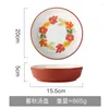 Assiettes Assiette En Céramique Japonaise Plat Principal Famille Filet Rouge Vaisselle Fruits Creative Belle Salade Petit Déjeuner