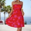 Lässige Kleider Blumendruck Trägerloses Kleid für Frauen Robe 2023 Sommer Strand Boho Smocked Tube Top Flowy Sexy Bandeau Party A-Linie