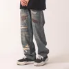 Herren Jeans Baggy Männer Ripped Distressed Destroy Streetwear Hip Hop Rap Lose Patchwork Patch Breites Bein Y2k Denim Hosen Loch Dünn Sommer