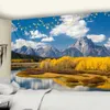 Tapestries Mountain Rolling Lake landskap Art Tapestry Golden Forest Wall Hanging Tyg Bakgreppsstrand Mat Dorm Heminredning