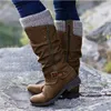 Bottes d'hiver bottes longues pour femmes bouts ronds talons bas bottes de petite et moyenne taille patch tricoté fermeture à glissière latérale dentelle bottes de moto pour femmes Botas L230711
