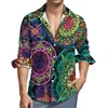 Camicie casual da uomo Camicia con stampa di mandala al neon Camicette eleganti da uomo colorate floreali autunnali Manica lunga Idea regalo oversize di tendenza