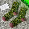 Damstrumpor Korea Bomull Mode Elegant Grön Blommig Retro Harajuku Jacquard Vintage Streetwear Klänning Long Sox