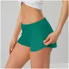 Yoga Outfit Lu-248 Pantaloncini estivi Ty Traspirante Asciugatura rapida Intimo sportivo Tasca da donna Corsa Fitness Principessa Abbigliamento sportivo Palestra D Dhhd3